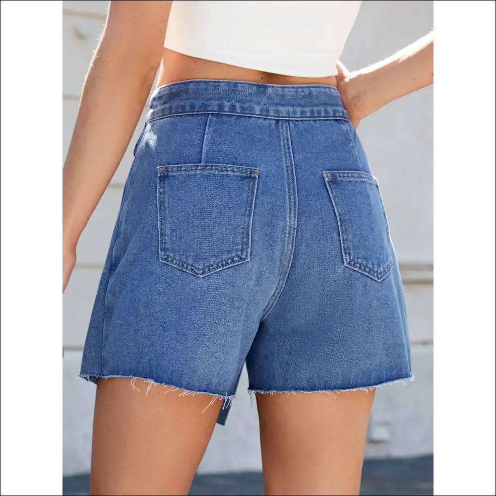 Frayed Hem Asymmetrical Denim Skort - Trendy & Chic - Skorts Shorts on Sale Worldwide Shipping