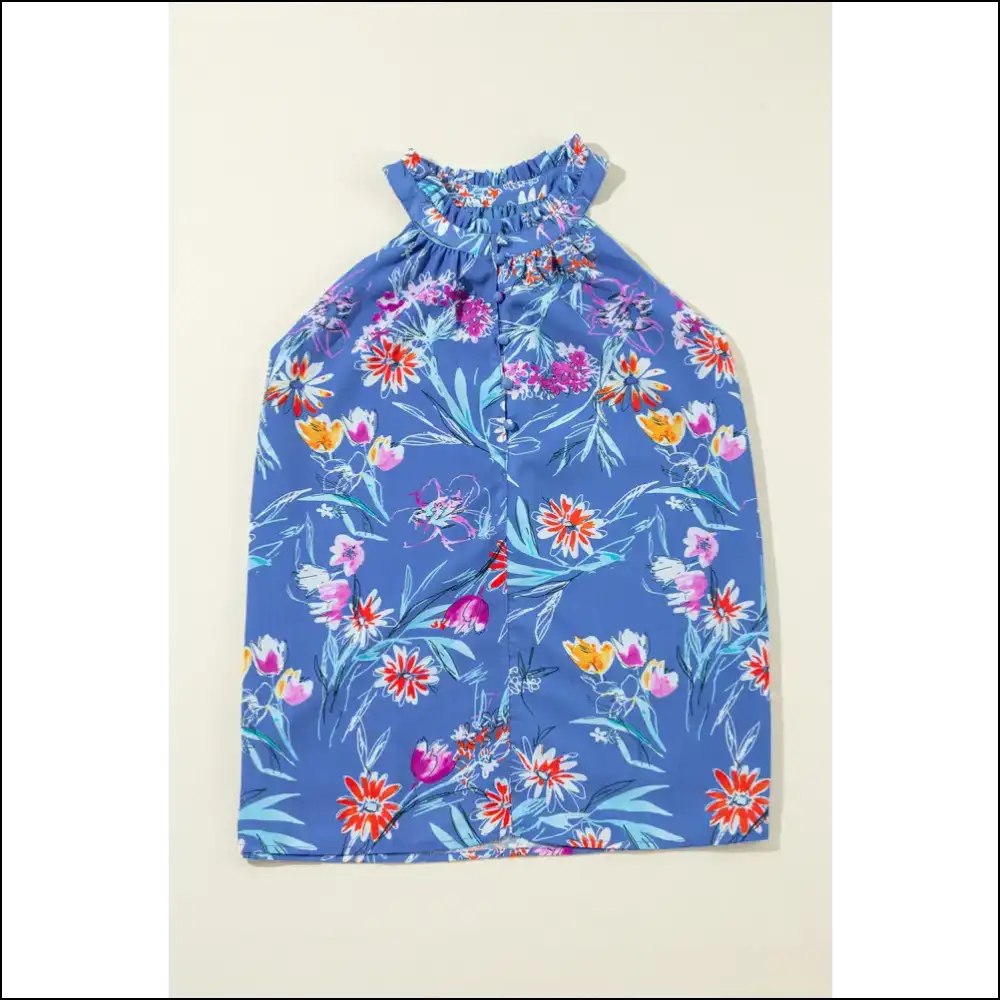 Frill Printed Grecian Tank - Chic & Playful Style - Dirty Blue / s - Tops on Sale Worldwide Shipping