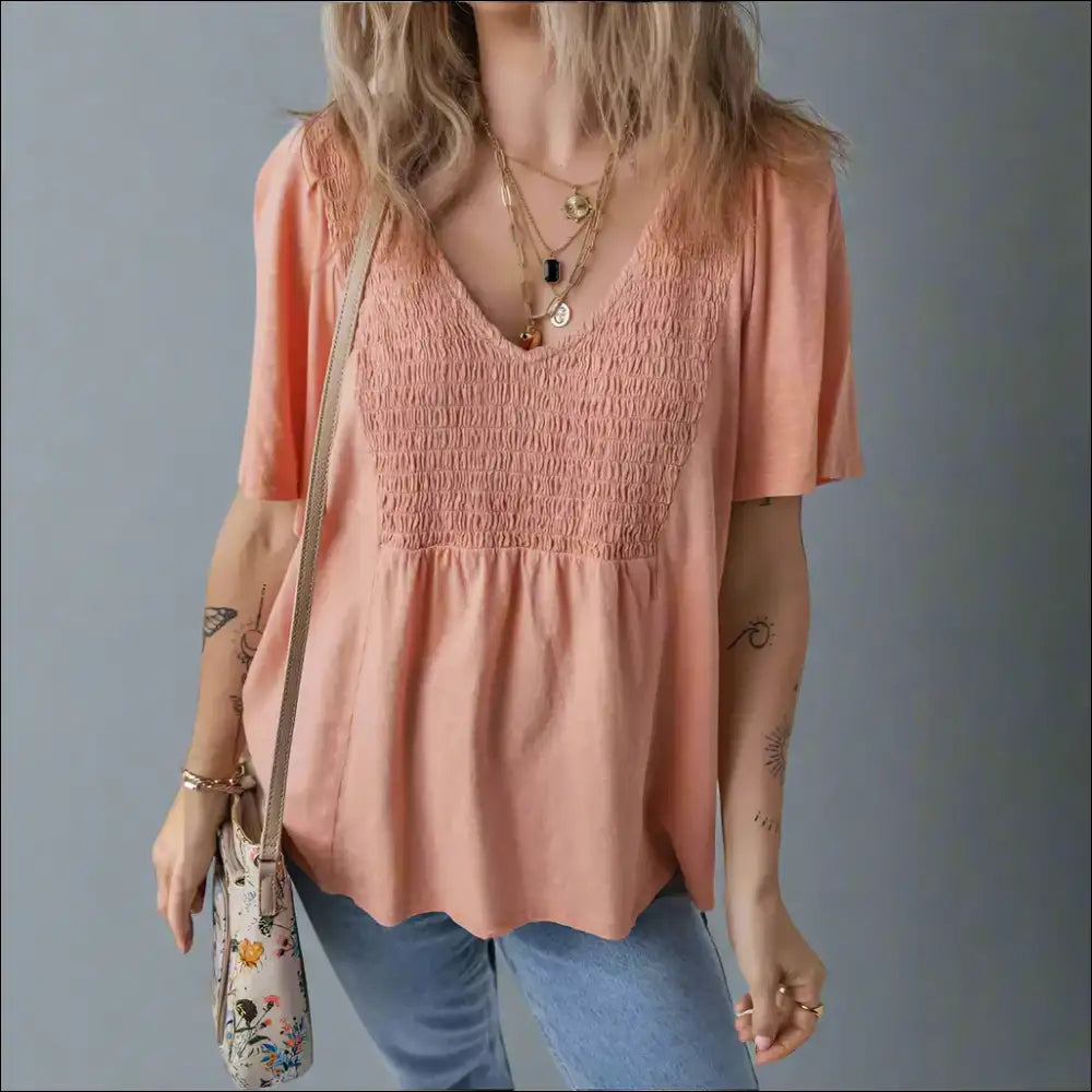 Fuchsia Smocked Neck Pleated Babydoll: Hide your Sins in Style! ๐ - Blouses on Sale Worldwide Shipping