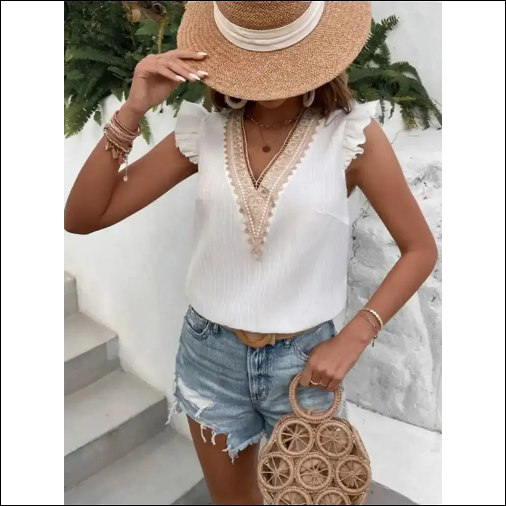 Full Size Ruffled V-neck Tank - Tops on Sale Worldwide Shipping