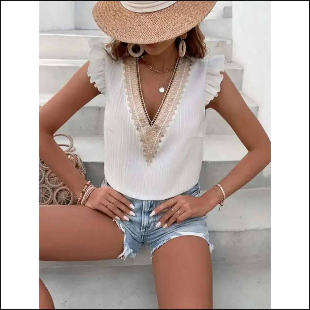 Full Size Ruffled V-neck Tank - Tops on Sale Worldwide Shipping