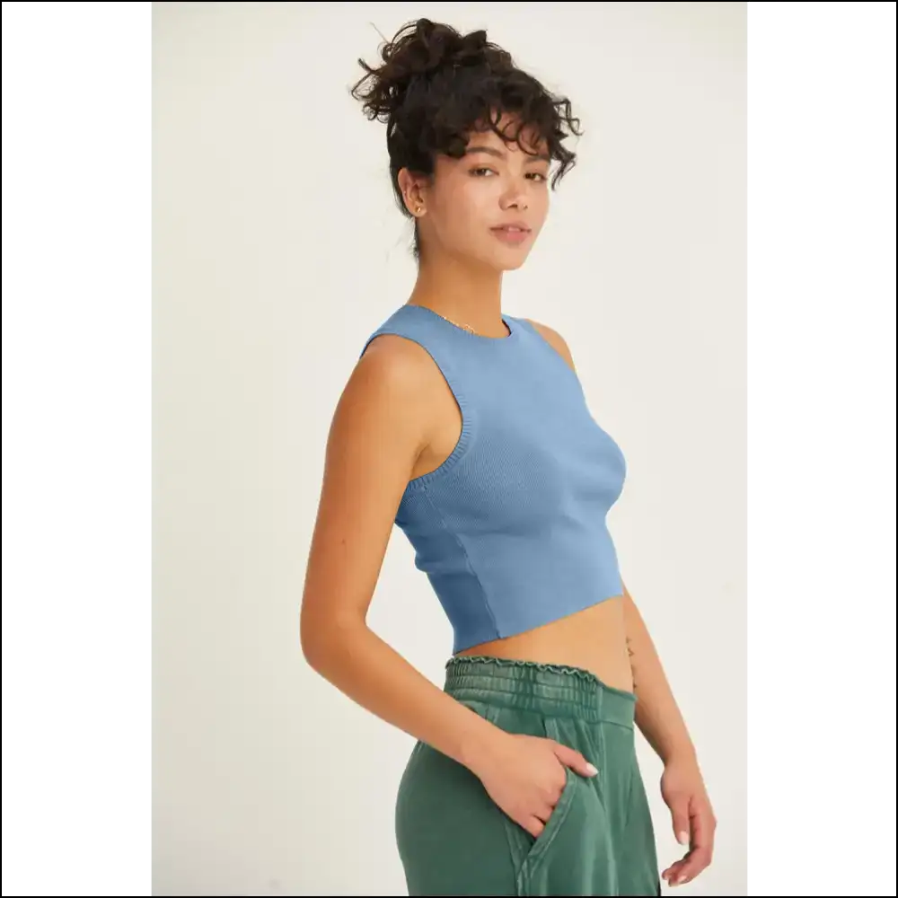 Get Ready to Strut in your Chic Ribbed Knit Cropped Tank of Dreams! ππ - Blue / s - Tops on Sale Worldwide Shipping