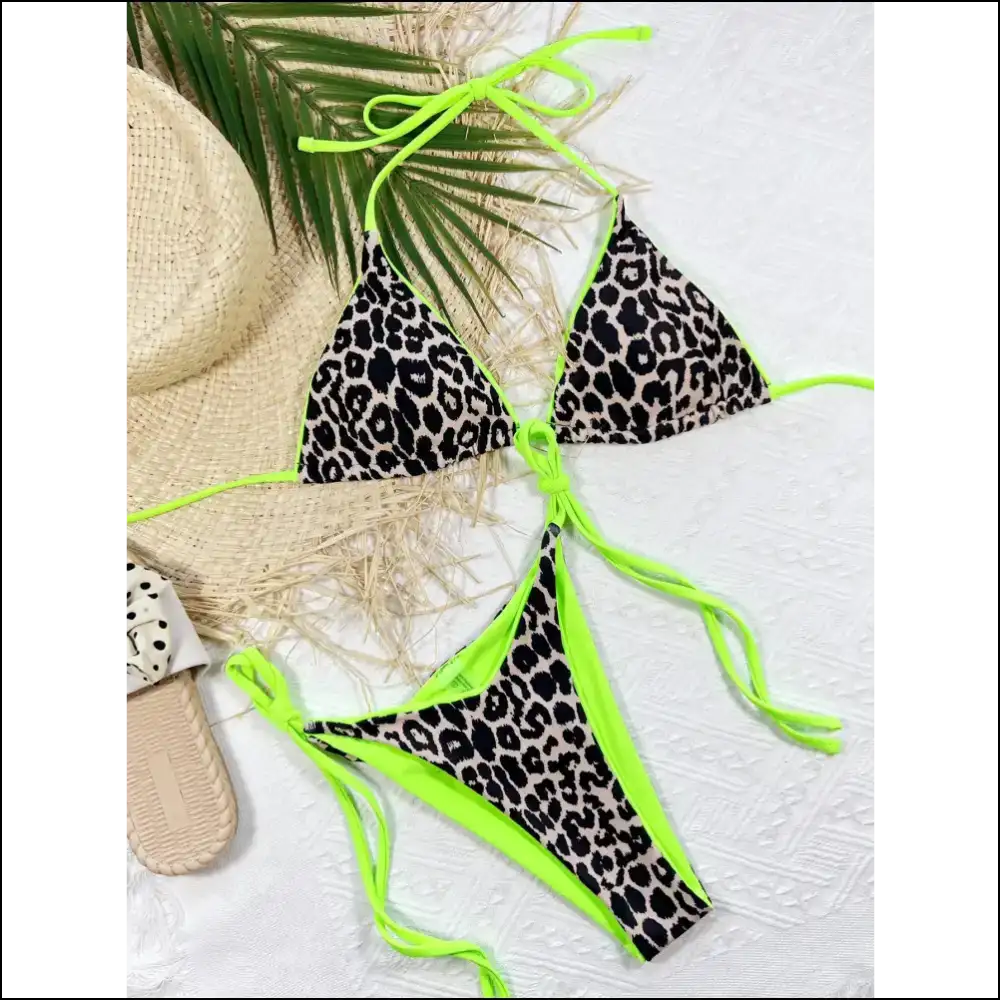 Get Wild in Style with Needful Things Leopard Print Halter Bikini! πβ¨ - Green / m - Bikini Sets on Sale Worldwide Shipping
