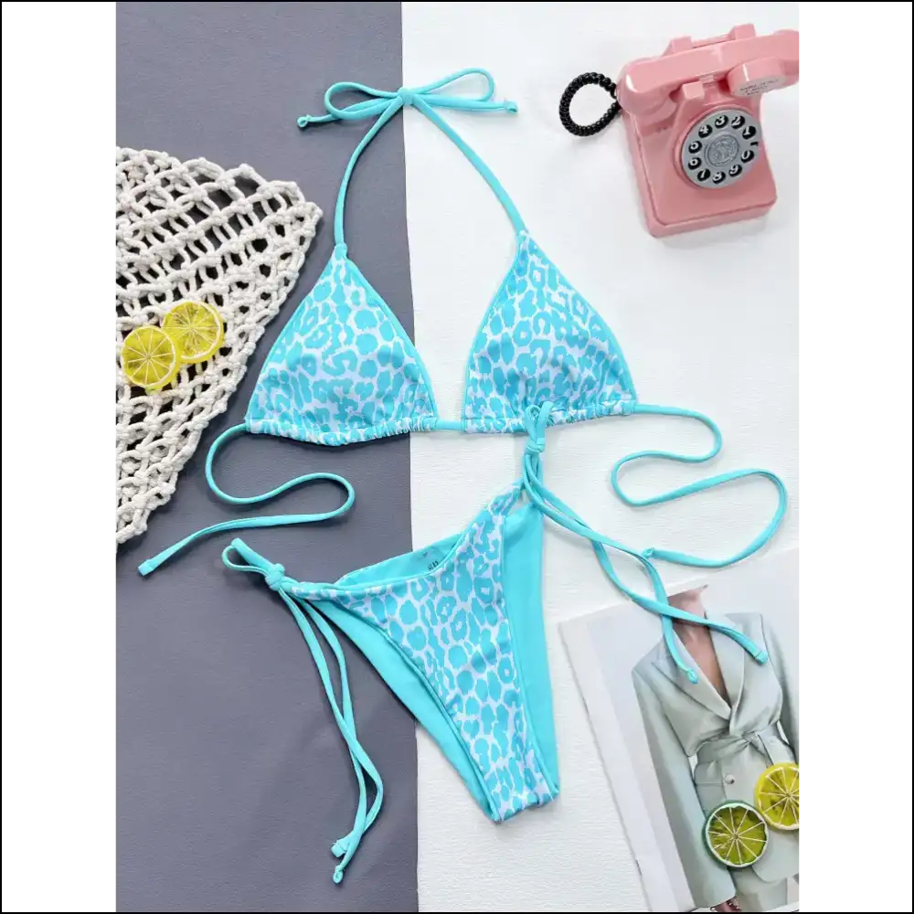 Get Wild in Style with Needful Things Leopard Print Halter Bikini! πβ¨ - Aqua / s - Bikini Sets on Sale Worldwide Shipping