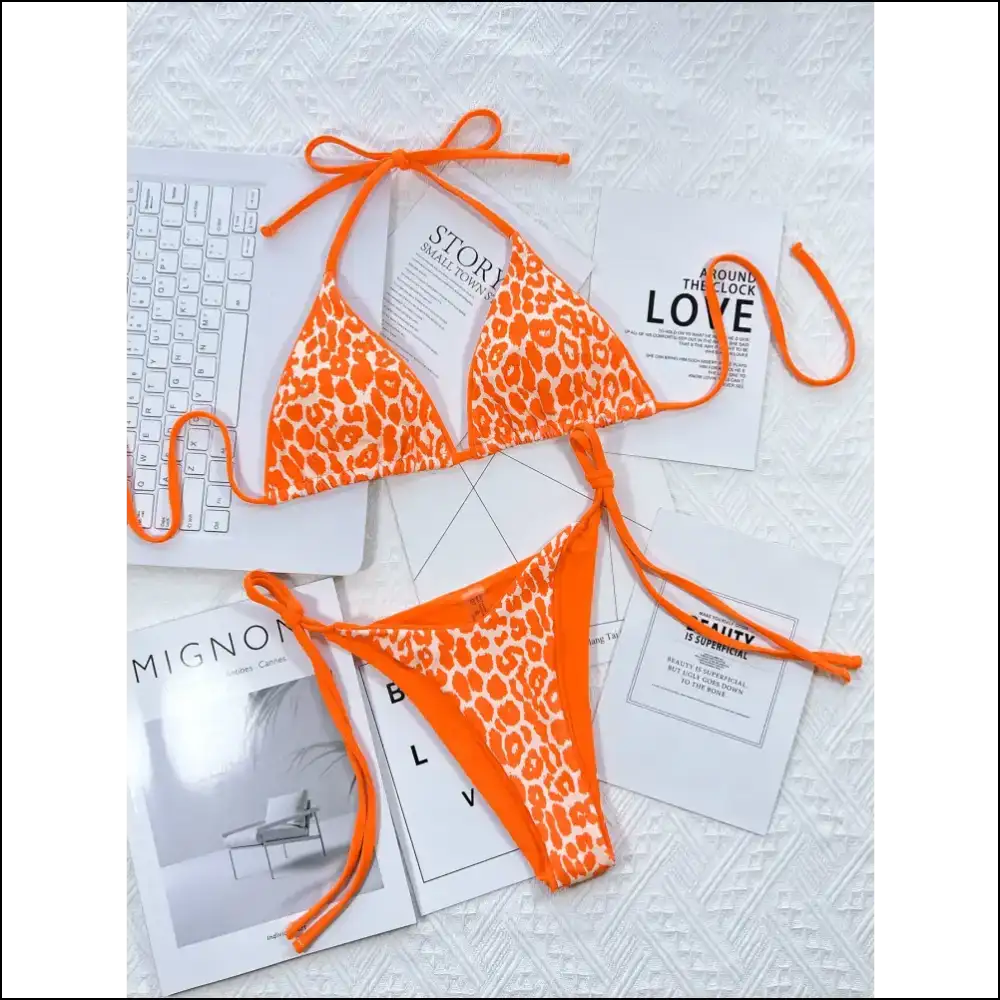 Get Wild in Style with Needful Things Leopard Print Halter Bikini! πβ¨ - Orange / l - Bikini Sets on Sale Worldwide Shipping