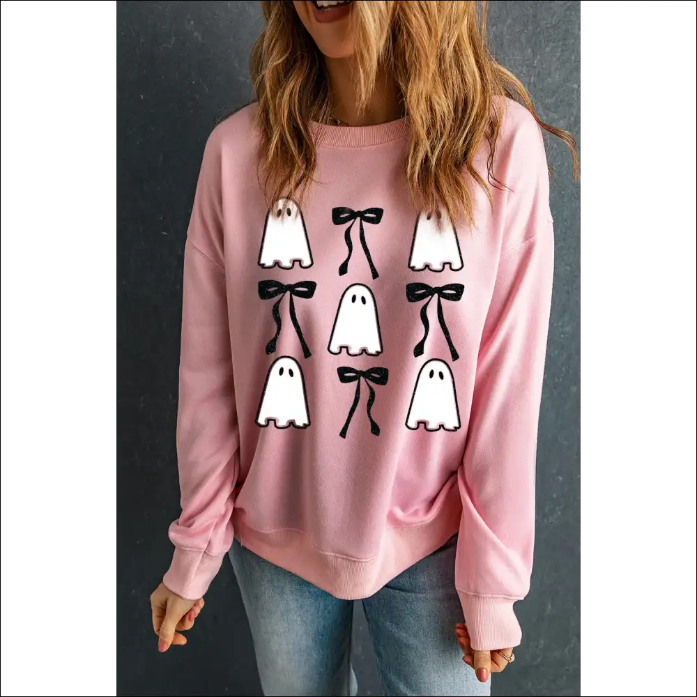 Ghost & Bow Chic Long Sleeve Sweatshirt - Sweatshirts Hoodies on Sale Worldwide Shipping