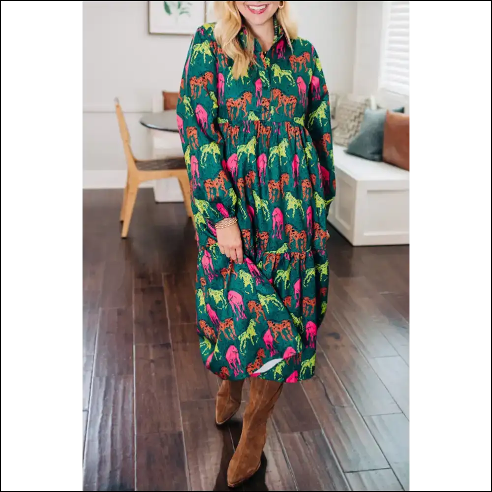 Giddy Up! Green Horse Print Dress for Needful Things Badasses π΄π - 1x - Plus Size Dresses on Sale Worldwide Shipping