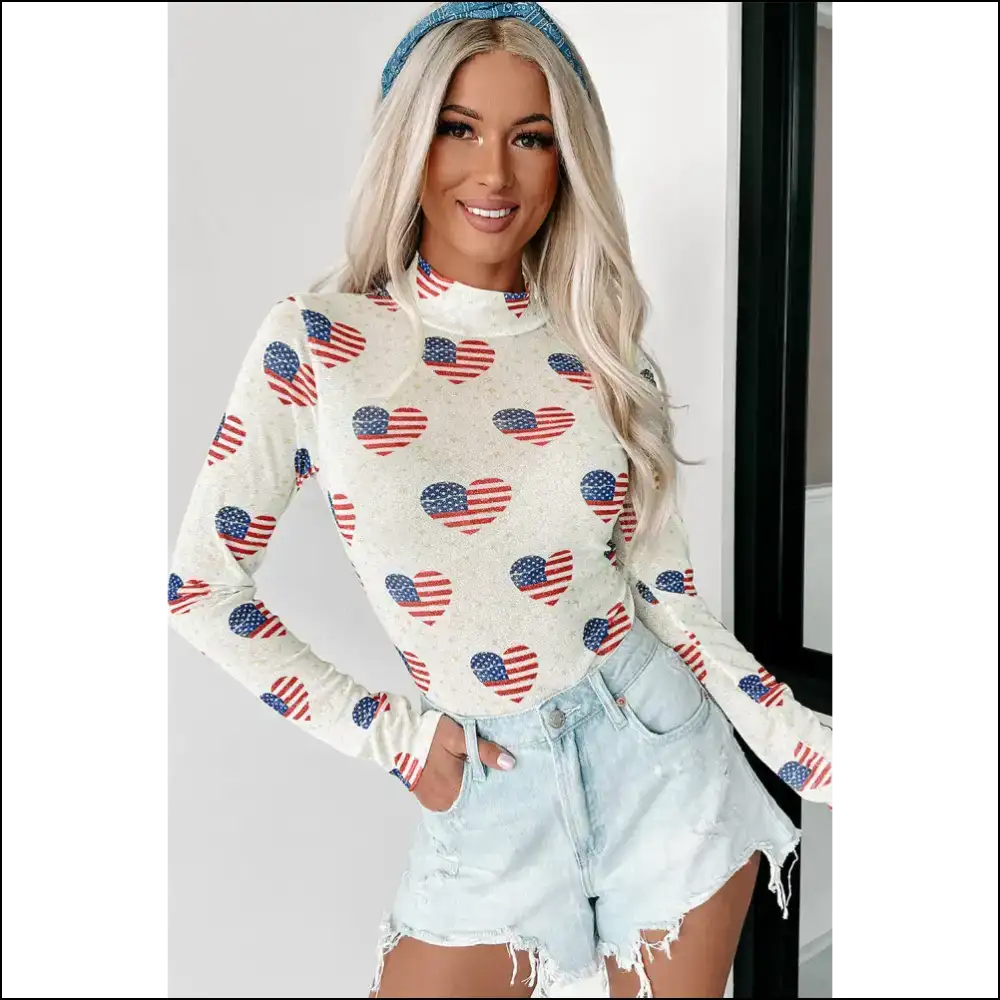 Glitter Heart Usa Flag Bodysuit: Star Spangled Slay 🇺🇸❤️✨ - Bodysuit on Sale Worldwide Shipping