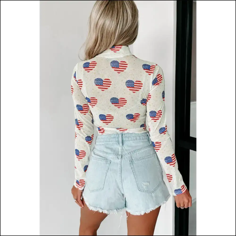 Glitter Heart Usa Flag Bodysuit: Star Spangled Slay 🇺🇸❤️✨ - Bodysuit on Sale Worldwide Shipping