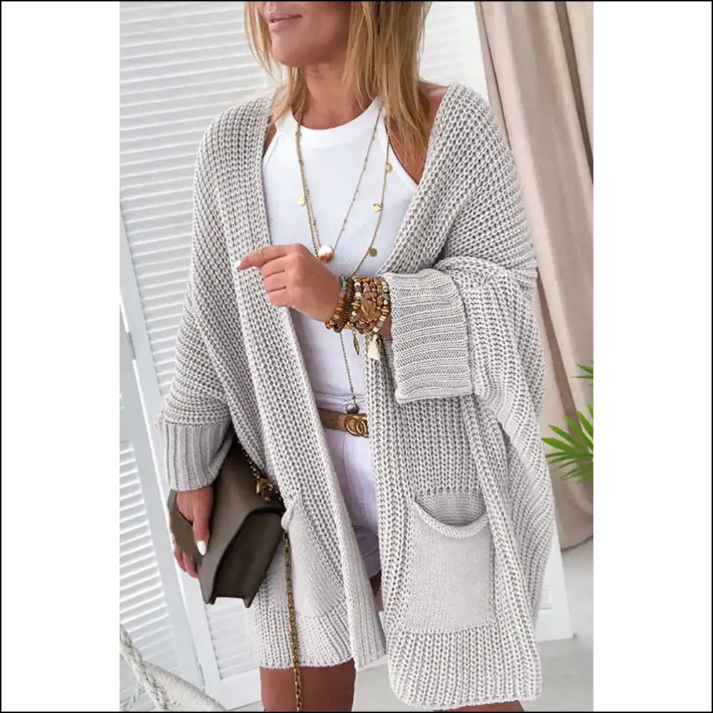 Gray Batwing Sleeve Cardigan: so Cozy Youll Ghost your Plans 👻 - Khaki / s - Cardigans on Sale Worldwide Shipping