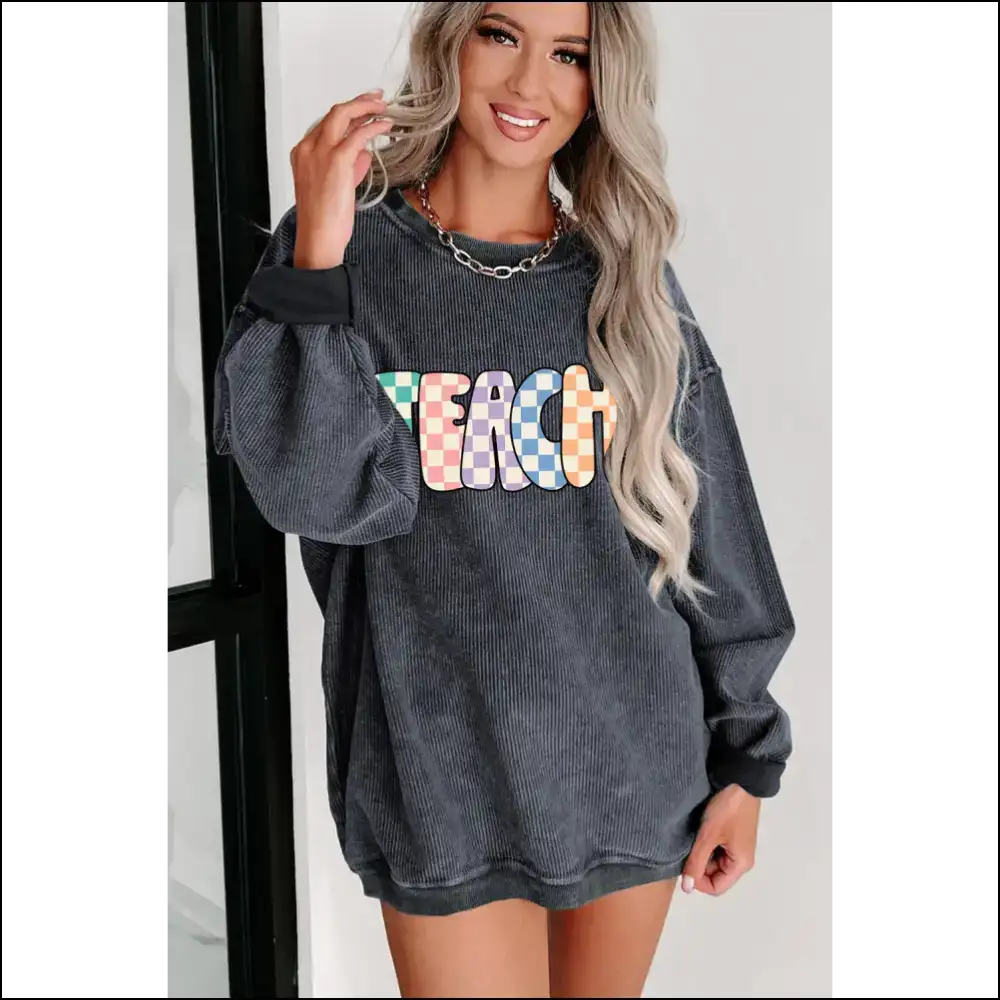 Gray Checkerboard Teach Sweatshirt: Needful Things ๐ - Graphic Sweatshirts & Hoodies on Sale Worldwide Shipping