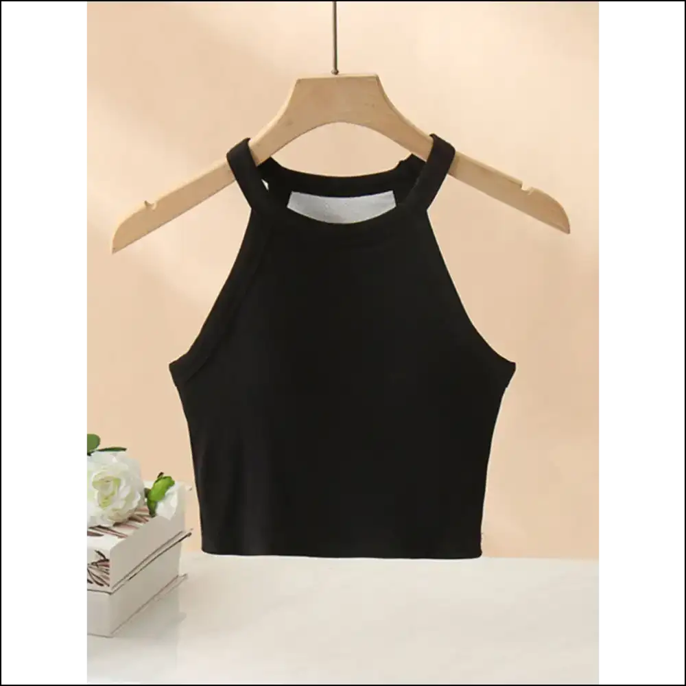 Grecian Neck Cropped Tank: Channel your Inner Goddess & Become a Snack πβ¨ - Black / s - Tank Tops on Sale Worldwide Shipping