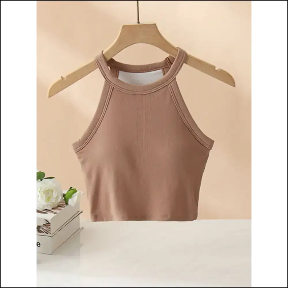 Grecian Neck Cropped Tank: Channel your Inner Goddess & Become a Snack πβ¨ - Camel / s - Tank Tops on Sale Worldwide Shipping
