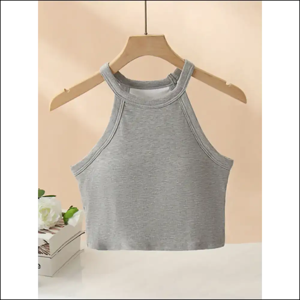 Grecian Neck Cropped Tank: Channel your Inner Goddess & Become a Snack πβ¨ - Gray / s - Tank Tops on Sale Worldwide Shipping