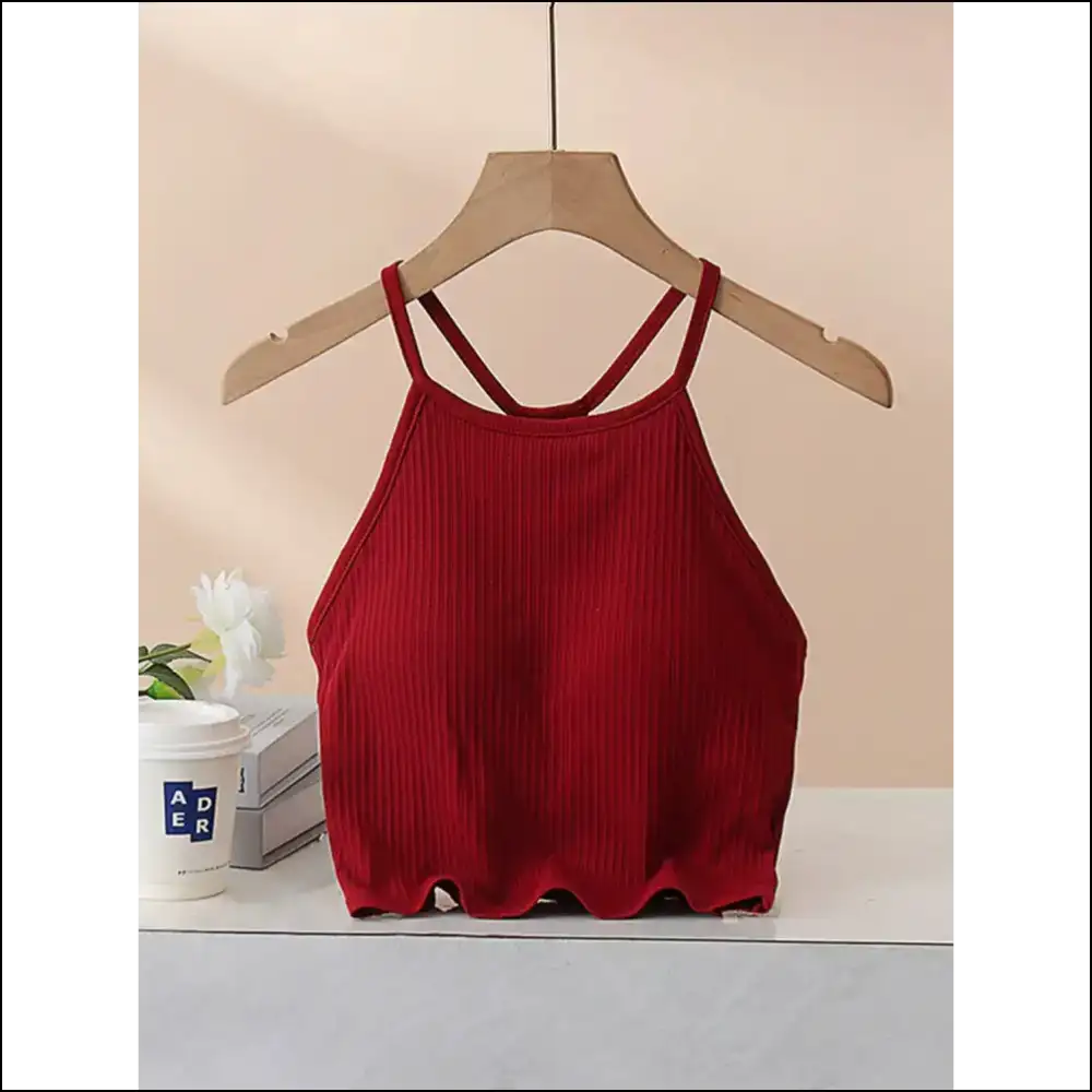 Grecian Neck Cropped Tank: Unleash your Inner Fashion Gladiator πͺβ¨ - Burgundy / s - Tank Tops on Sale Worldwide Shipping