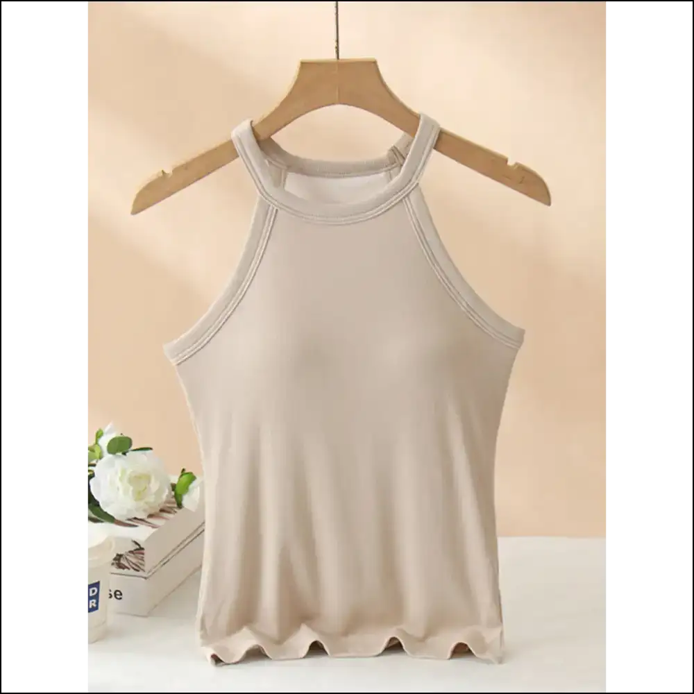 Grecian Neck Tank with Chest Pads - Chic Women’s Fashion - Cream / s - Tops on Sale Worldwide Shipping