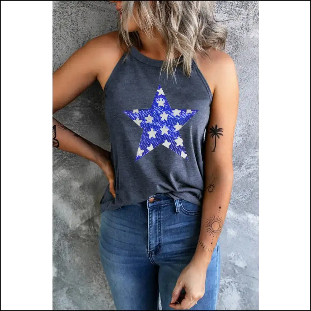 Grecian Sequin Star Neck Tank Top - Tops on Sale Worldwide Shipping
