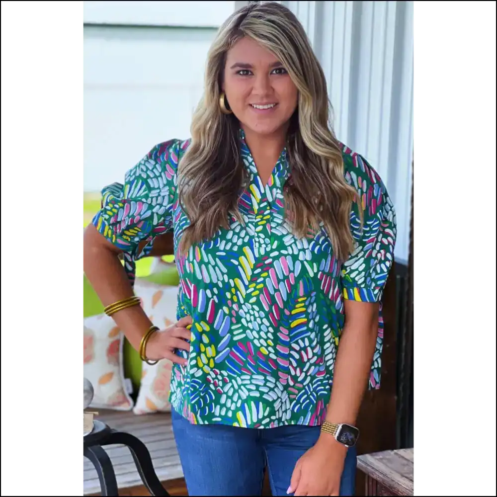 Green Abstract Knotted Size Blouse: Finally a Top that Fits my Personality! ๐ - Plus Tops on Sale Worldwide Shipping