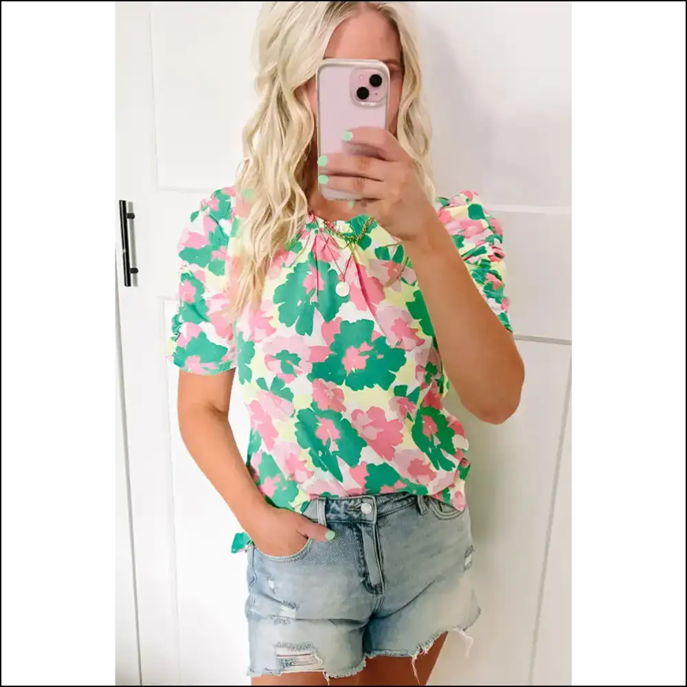 Green Abstract Print Frilled Neck Blouse: so Frilly Itβs Absurd π - Blouses on Sale Worldwide Shipping