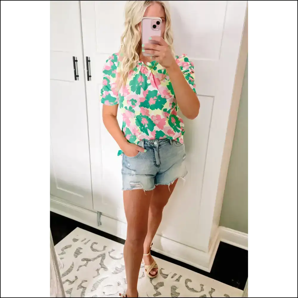Green Abstract Print Frilled Neck Blouse: so Frilly Itβs Absurd π - Blouses on Sale Worldwide Shipping