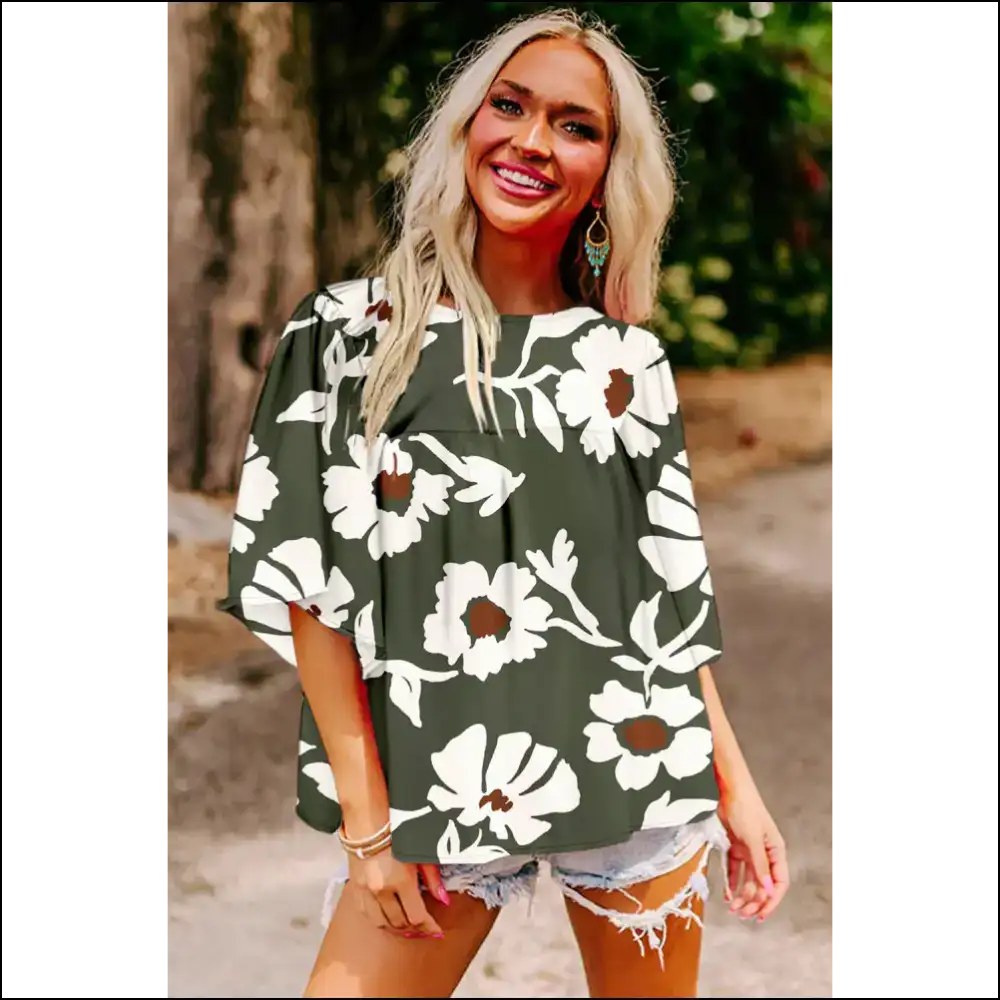 Green Abstract Print: from Drab to Fab! π Needful Things - Blouses on Sale Worldwide Shipping