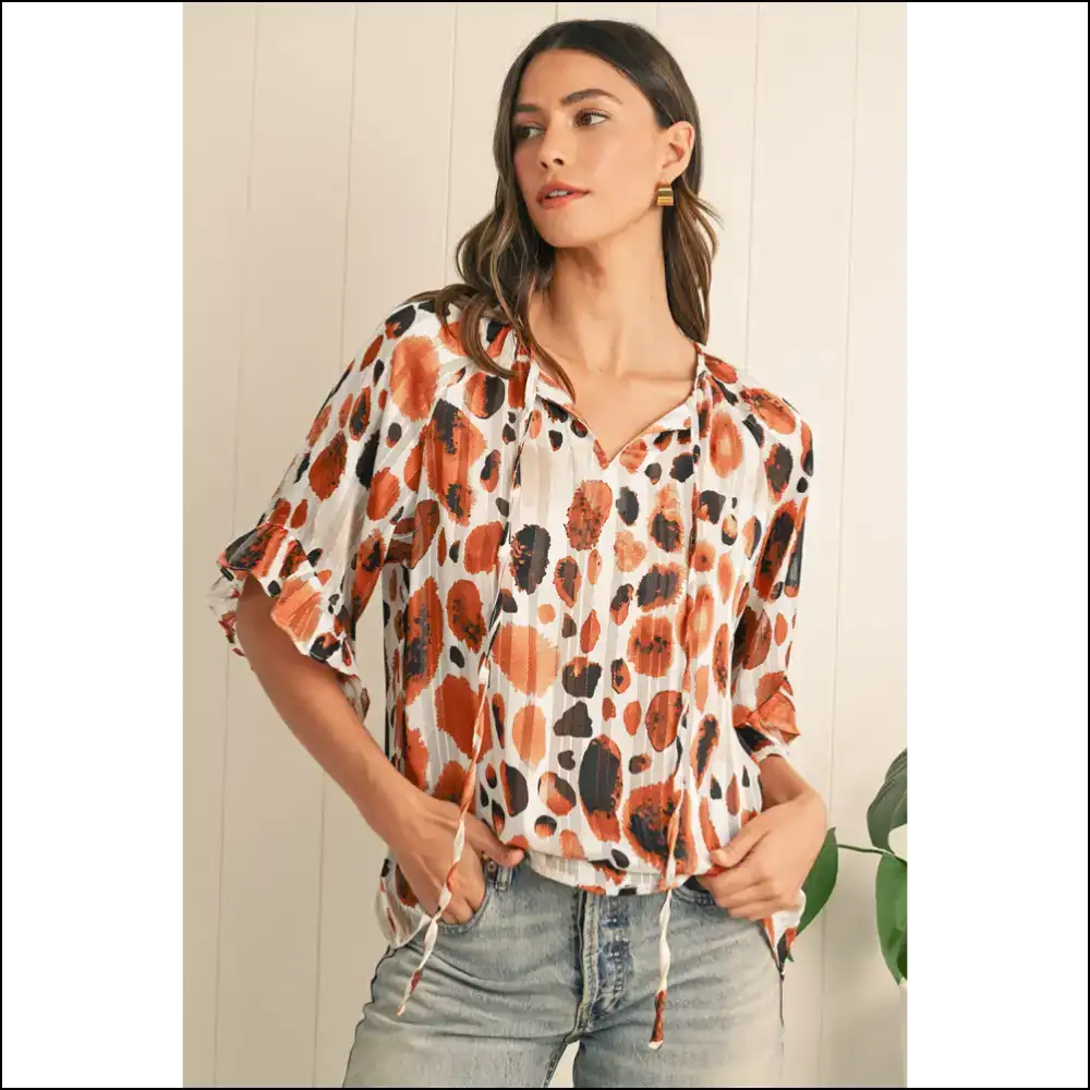Green Abstract Ruffle: Goddess Chic Blouse ๐ Tie Neck! Needful Things - Blouses on Sale Worldwide Shipping