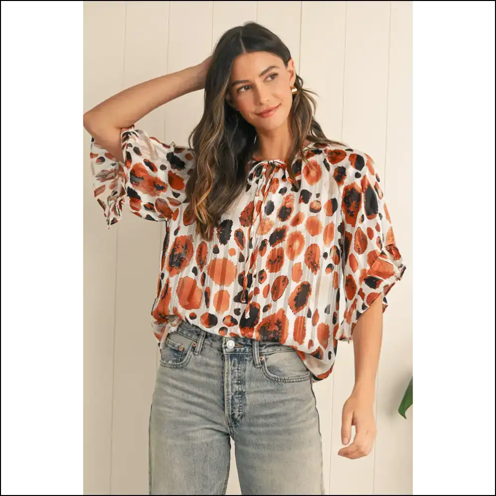 Green Abstract Ruffle: Goddess Chic Blouse ๐ Tie Neck! Needful Things - Brown / s - Blouses on Sale Worldwide Shipping