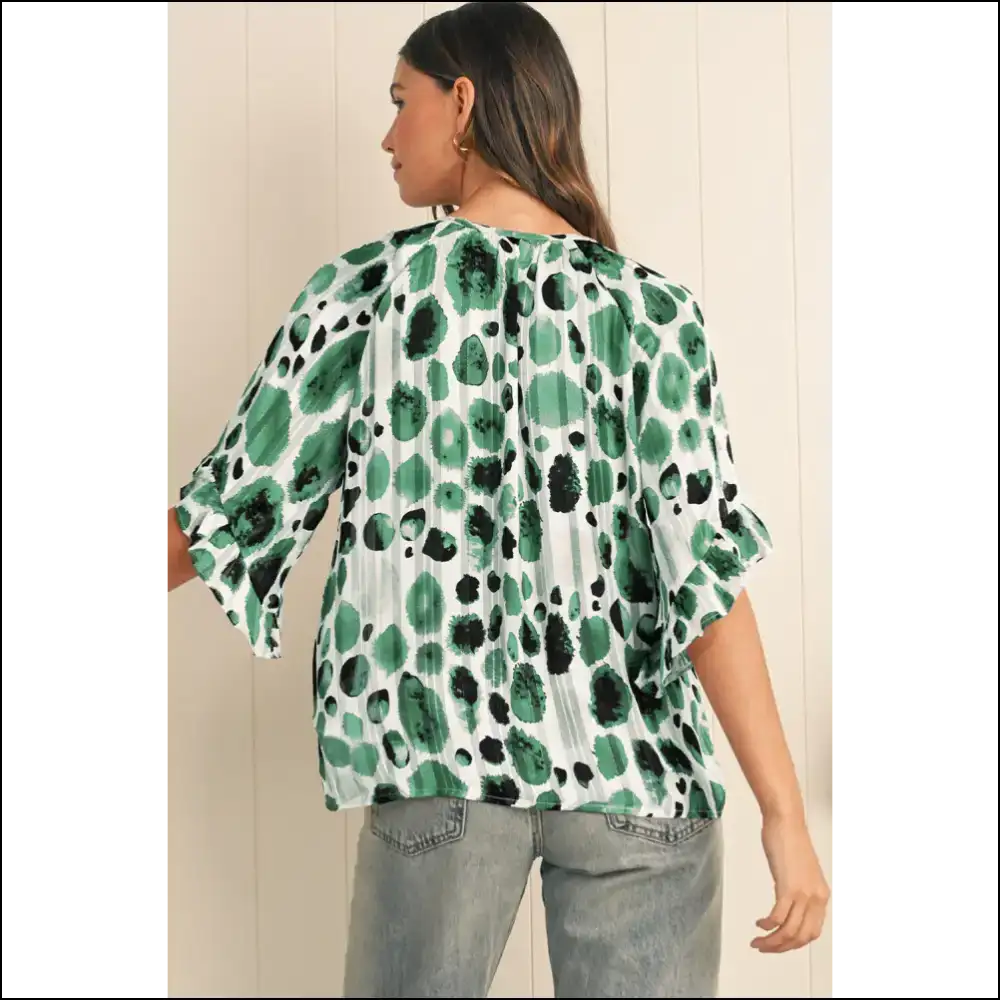 Green Abstract Ruffle: Goddess Chic Blouse ๐ Tie Neck! Needful Things - Blouses on Sale Worldwide Shipping