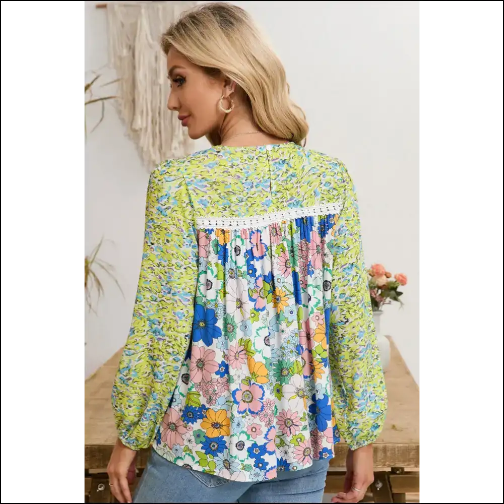 Green Bubble Sleeve Floral Blouse: from Drab to Fab! π Needful Things - Blouses on Sale Worldwide Shipping