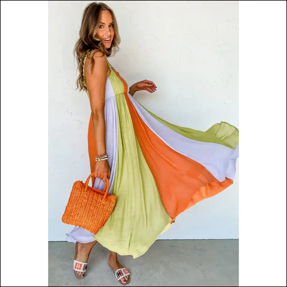 Green Color Block Maxi: Dress so Good It’s Practically Therapy 🧘♀️ - Maxi Dresses on Sale Worldwide Shipping