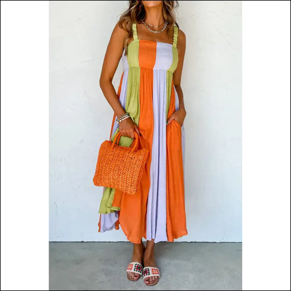 Green Color Block Maxi: Dress so Good It’s Practically Therapy 🧘♀️ - s - Maxi Dresses on Sale Worldwide Shipping