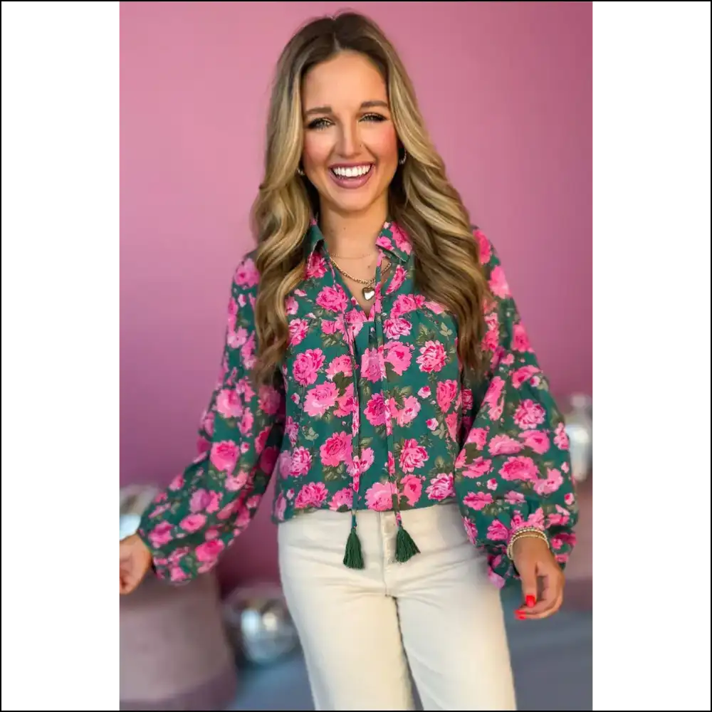 Green Floral Puff Sleeve Blouse: so Fancy It’s Practically Blooming - Blouses on Sale Worldwide Shipping