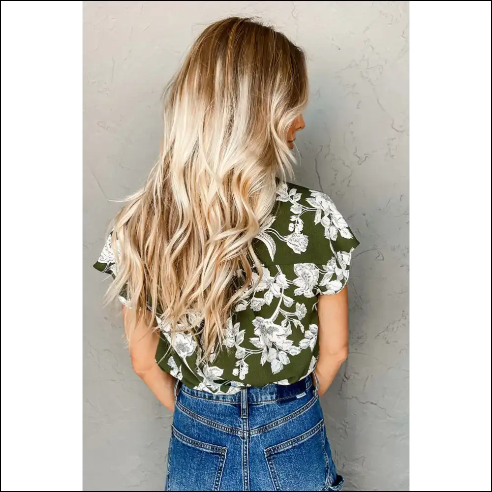 Green Floral Split Neck Blouse my Wardrobe’s Having a Moment - Blouses on Sale Worldwide Shipping