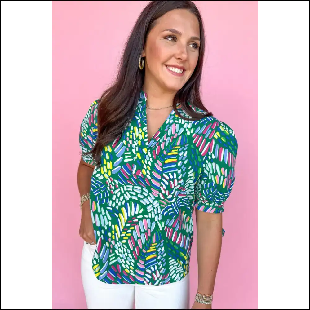 Green Geometric Print Blouse: Geometrically Hilarious! Needful Things. π - Blouses on Sale Worldwide Shipping