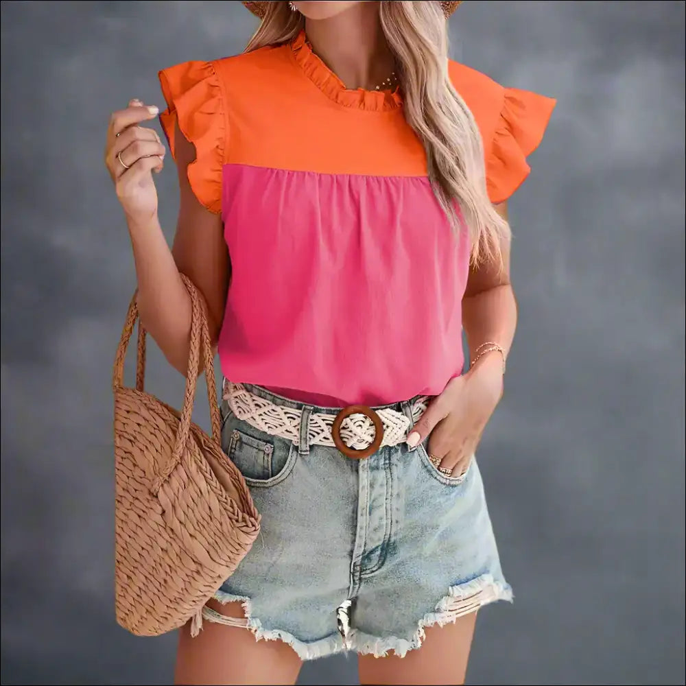 Green Goddess Gone Wild: Chic Bright Pleated Ruffle Blouse! - Orange / s - Blouses on Sale Worldwide Shipping