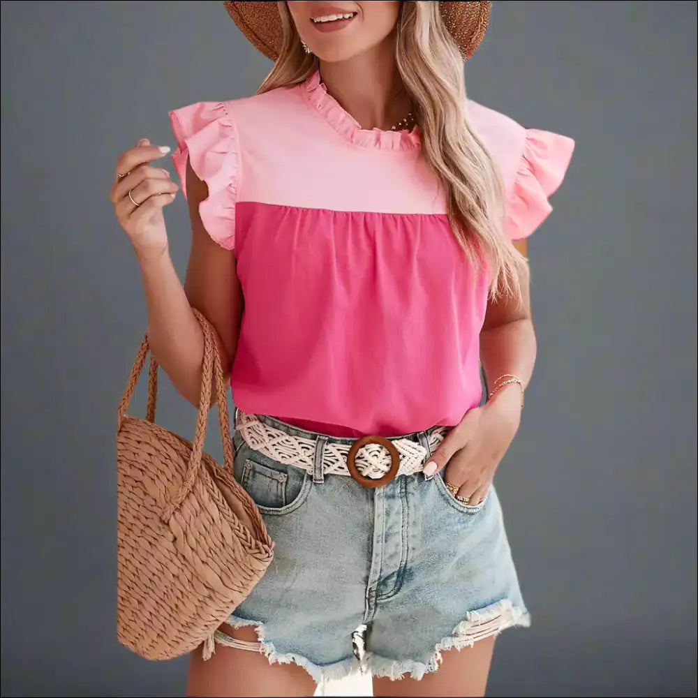 Green Goddess Gone Wild: Chic Bright Pleated Ruffle Blouse! - Rose Red / s - Blouses on Sale Worldwide Shipping