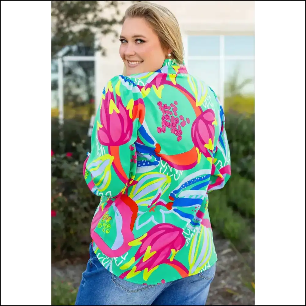Green Goddess Gone Wild: Plus Size Abstract Frill Top! π Needful Things - Tops on Sale Worldwide Shipping