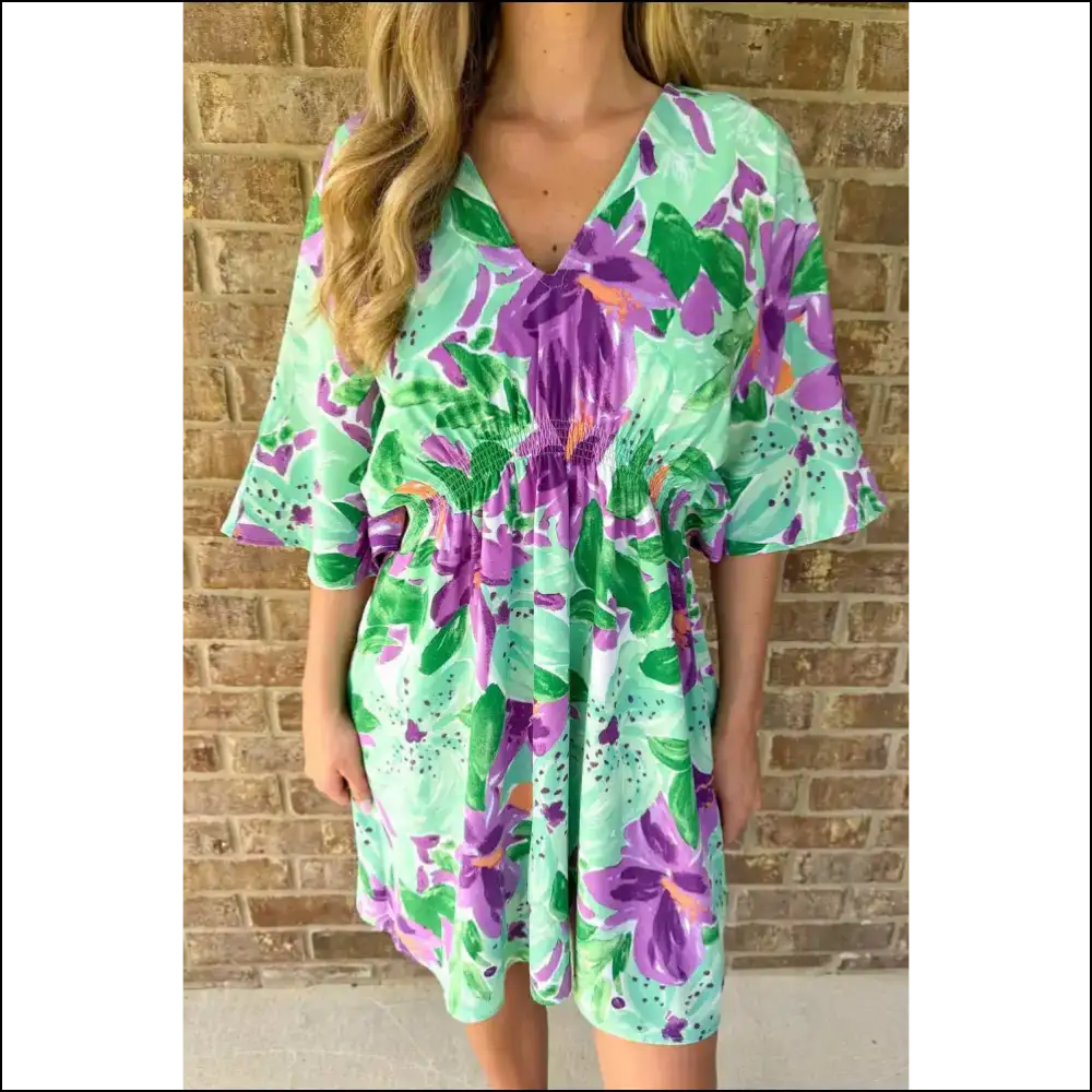 Green Lily Mini Dress: Floral and Fabulous! ๐ Needful Things - s - Short Dresses on Sale Worldwide Shipping