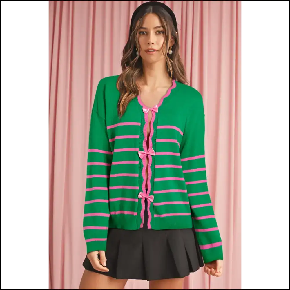 Green Stripe Bow Drop Sleeve Cardigan: i did a Thing π - s - Cardigans on Sale Worldwide Shipping
