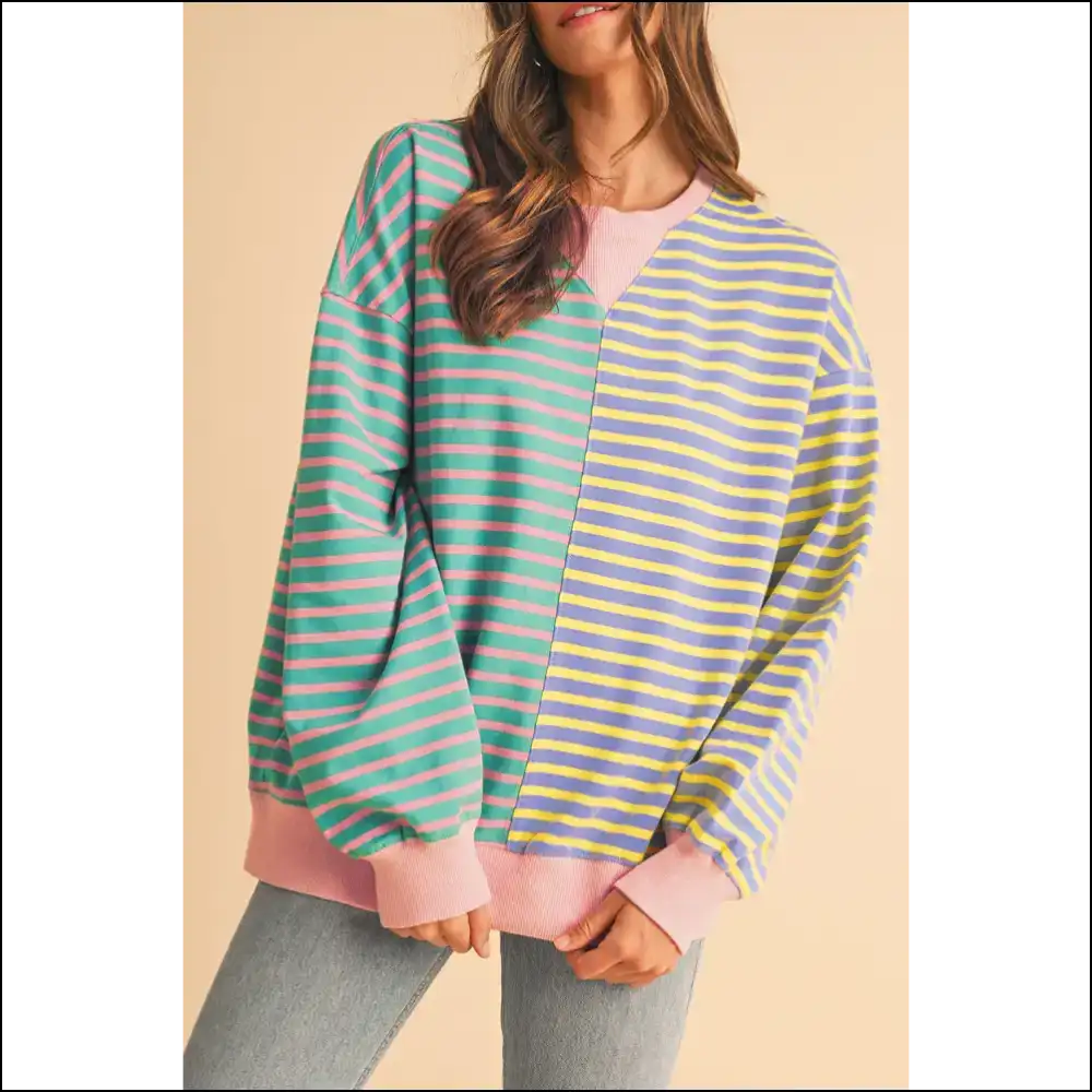 Green Stripe Colorblock: so Cozy Itβs Illegal π - Sky Blue / s - Sweatshirts & Hoodies on Sale Worldwide Shipping
