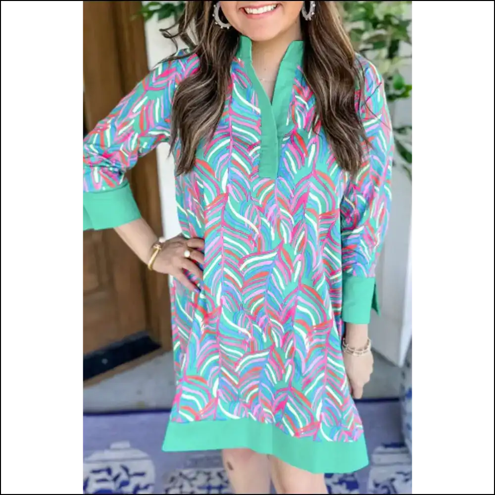 Green Striped Mini Dress: v Neck Big Attitude! π Needful Things - s - Short Dresses on Sale Worldwide Shipping