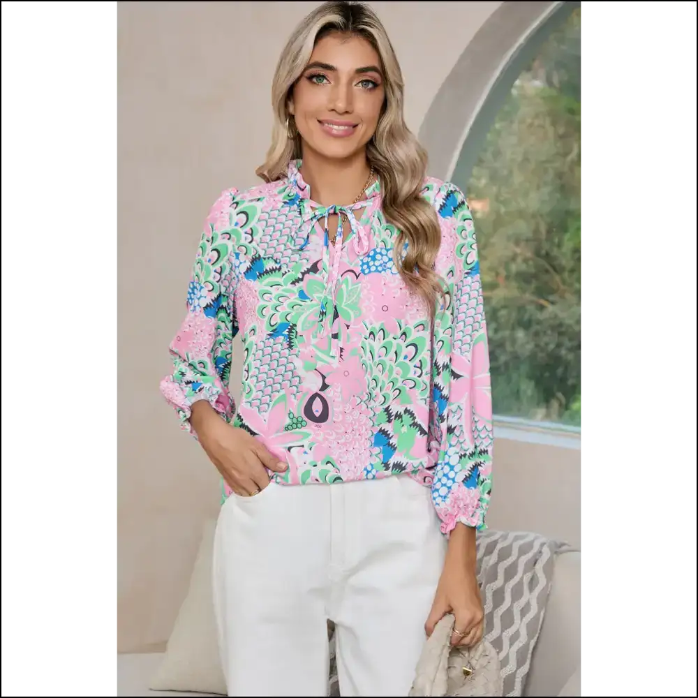 Green Tropical Floral Disasterpiece (but Like a Good One) 🌺 Needful Things - s - Blouses on Sale Worldwide Shipping