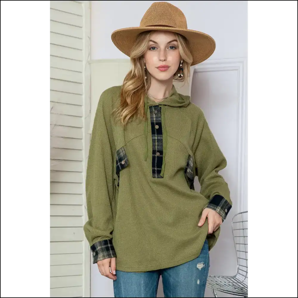 Green Wfle Knit Henley: Basically a Wearable Hug from Needful Things - Sweatshirts & Hoodies on Sale Worldwide Shipping