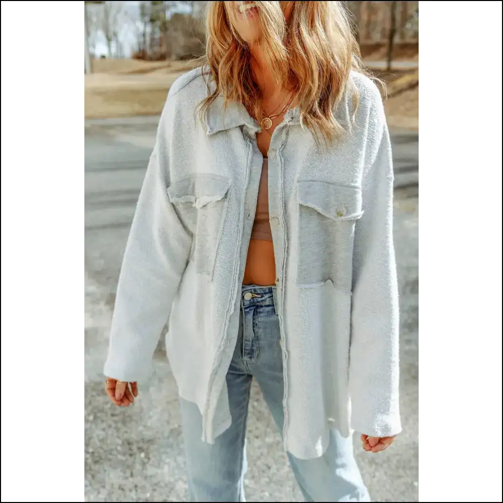 Grey Button-up Shacket: so Chic Itโs Steal from Needful Things ๐ - Jackets Outerwear on Sale Worldwide Shipping