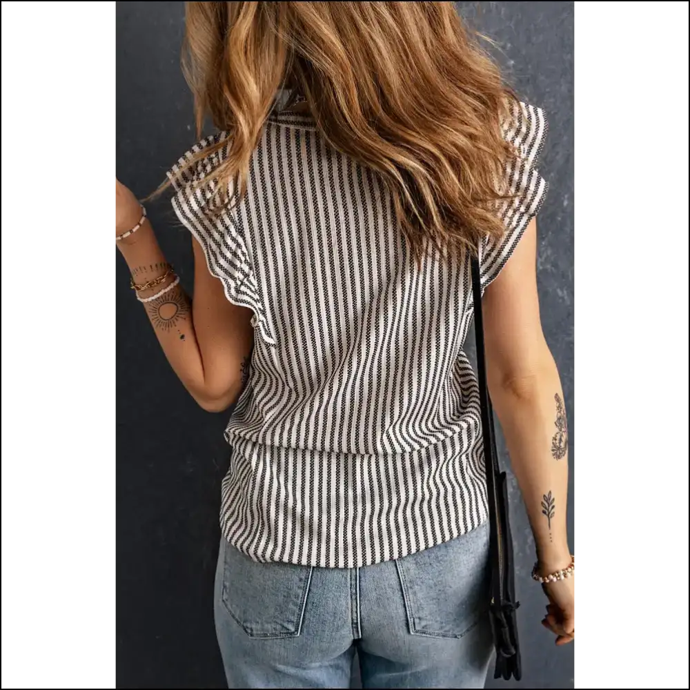Grey Ruffled Striped Top: Needful Things for Goddesses π - Sleeveless Shirts Tank Tops on Sale Worldwide Shipping