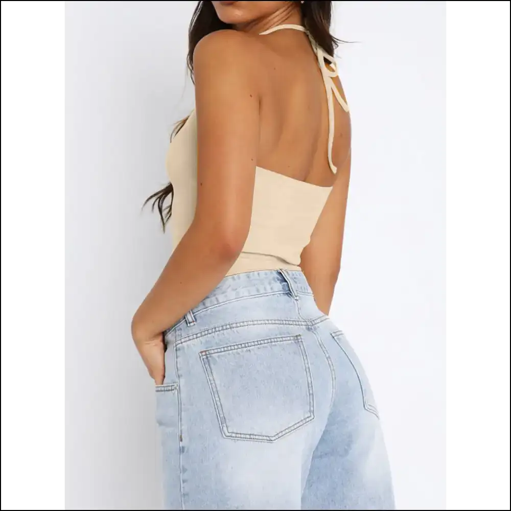 Halter Neck Cami: Elegance Comfort and a Splash of Dark Humor! π - Tan / Xs - Tank Tops on Sale Worldwide Shipping