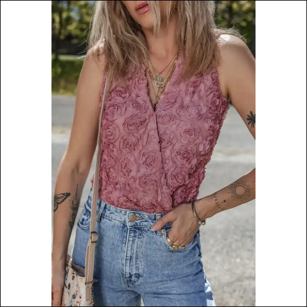 Heather Floral Textured v Neck Bodysuit: your Polyester Pal at Needful Things ๐ผ๐ - s - Bodysuit on Sale Worldwide Shipping