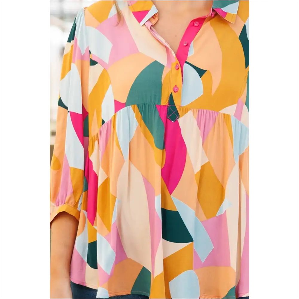 Heathered Collared Neck Long Sleeve Blouse - Blouses on Sale Worldwide Shipping