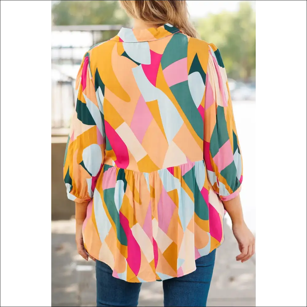 Heathered Collared Neck Long Sleeve Blouse - Blouses on Sale Worldwide Shipping