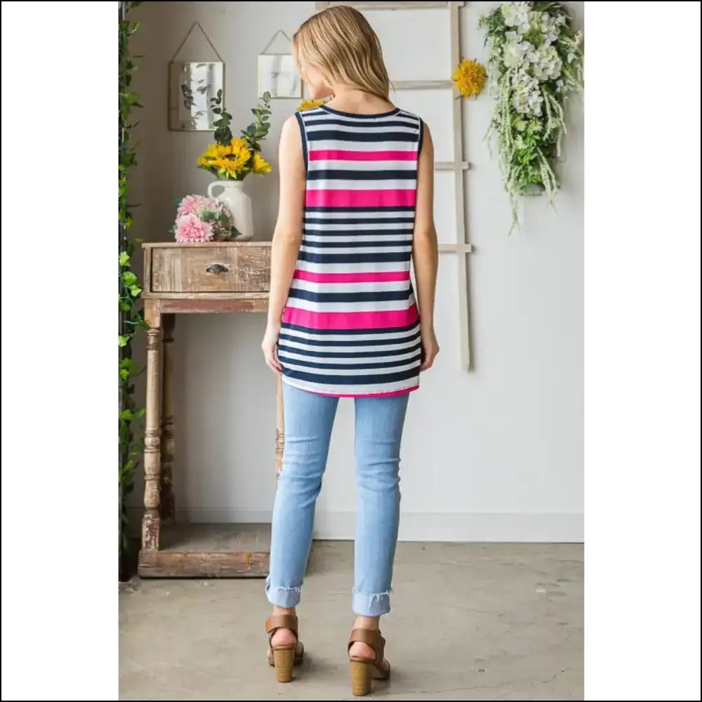 Heimish Striped Twist Knot Round Neck Tank - Tops on Sale Worldwide Shipping